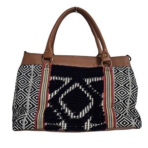 Boho‎ Monday Collection Multi-Color Knit Cotton Leather Medium Tote Shoulder Bag